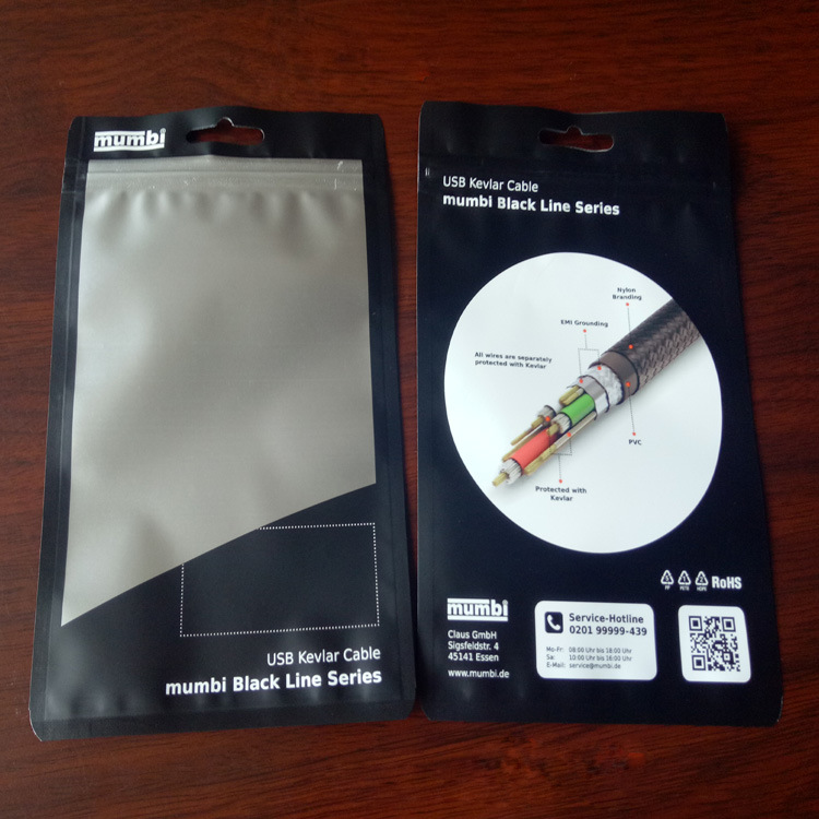 Custom Zip Lock Cable Bag Plastic Packaging Bag For Electronic Cable Products