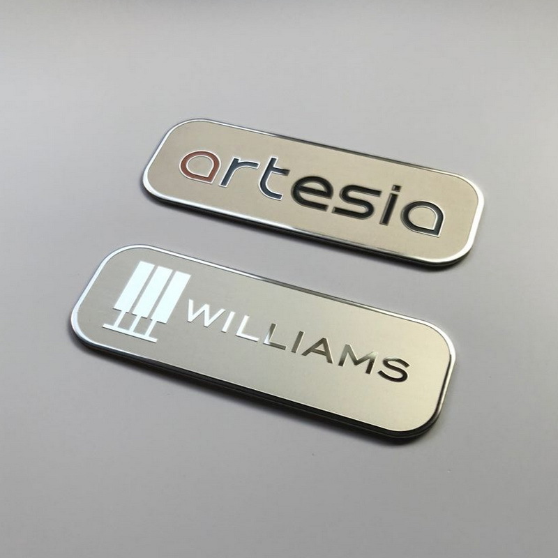 Custom print die cut metal label plate Self adhesive brand name logo stickers Anodized aluminium nameplates
